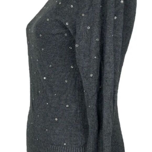 White House Black Market XS Soft Sweater: 3/4 sleeves and rhinestones on front - Picture 3 of 7